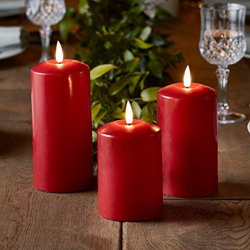 Lights4fun 3er Set TruGlow® rote LED Kerzen mit Fernbedienung Echtwachskerzen LED Kerzen mit Timerfunktion Flackernde Flamme