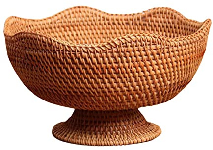 Fonowx Frutero de ratán, Cesta para Servir Aperitivos, Bandeja de con Patas Tejidas para encimera, Mesa de café, Medio