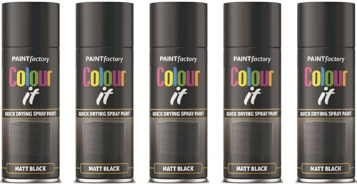 HitlineUK BLACK SPRAY PAINT - 5 X 400ML BLACK MATT PAINT DIY WOOD PAINT PLASTIC PAINT METAL BLACK SPRAY PAINT
