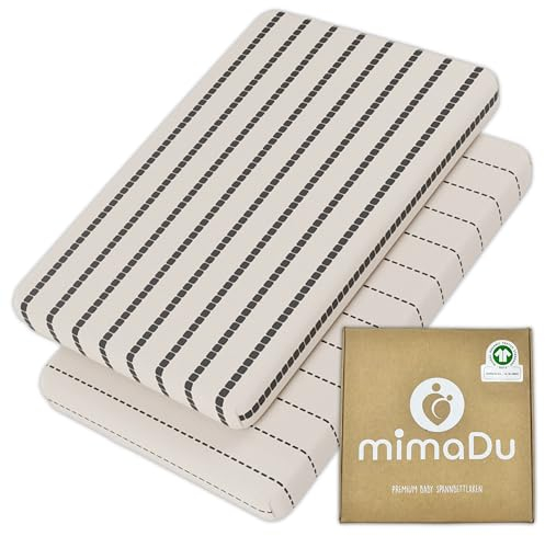 mimaDu - 2er Set Spannbettlaken GOTS aus Bio-Baumwolle 90x40 cm auch für 80x53, 80x50, 83x50, 50x83, 90x45 - Spannbetttücher für Stubenwagen, Beistellbett, Babybett - Baby Matratzenschoner (Boho