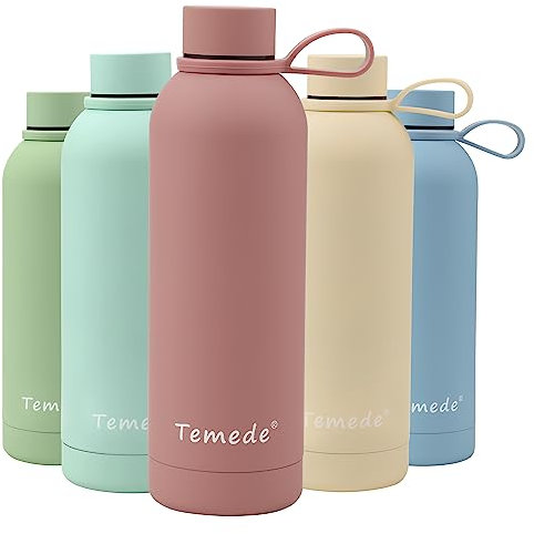 Temede Stainless Steel Insulated Metal Bottle, 1L 18/8 Food-Grade BPA-Free Vacuum Flask, Leak-Proof Double Wall, 12H Hot & 24H Cold Drinks for Men, Women, Gym, Running, Cycling, Travel, Large Size