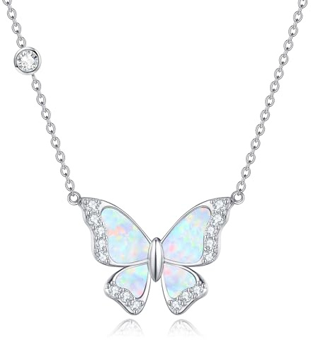 Schmetterling 925 Sterling Silber Opal Blauer Schmetterling Anhänger Halskette - Schmuck Geschenke für Damen, Mädchen, Freundin, Tochter, Mutter, Ehefrau