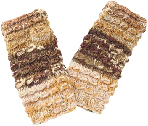 GURU SHOP Handstulpen, Gestrickte Wollstulpen aus Nepal - Senf/braun, Herren/Damen, Synthetisch