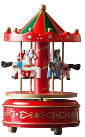 Harilla Weihnachten PP Spieluhr Weihnachten Prunkstück Dekorative Rotierende Drehen Pferd Form Langlebig Vielseitig, Rot
