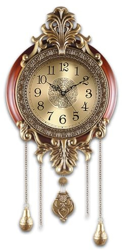 Aero Snail Large Pendulum Wall Clock, Real Wood Vintage Silent Quartz Battery Operated Indoor Wall Art Decoration for Living Room Bedroom Office, W206AJS-24