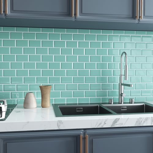 VaryPaper Azulejos Adhesivos Verde Menta para Cocina y Baño - Vinilo Lavable 30.5cmx30.5cm 10 Piezas - Baldosas Adhesivas Pared, Losetas Vinílicas, Revestimiento de Paredes