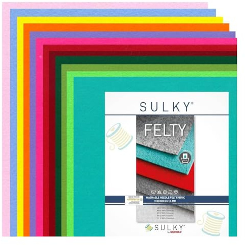 Nähwelt Flach Stickfilz/Bastelmaterial Polyester-Filz A4 (29,5x21cm) von SULKY, formstabil, weich (1,5 mm) (bunt)