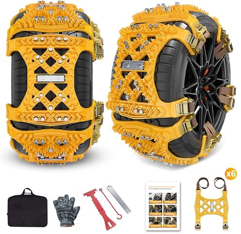 Catene da Neve, 6 Pezzi Catene da Neve Universali per auto, pneumatici SUV catene da neve anti neve Catene da neve per ghiaccio, neve e strade fangose (larghezza pneumatici 165mm-265mm/6.5-10.4'')