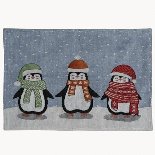 Raebel OHG 2er Set Tischset Mitteldecke Tischläufer Gobelin Winter Weihnachten Verschiedene Motive Baumwollmischung (Pinguine)