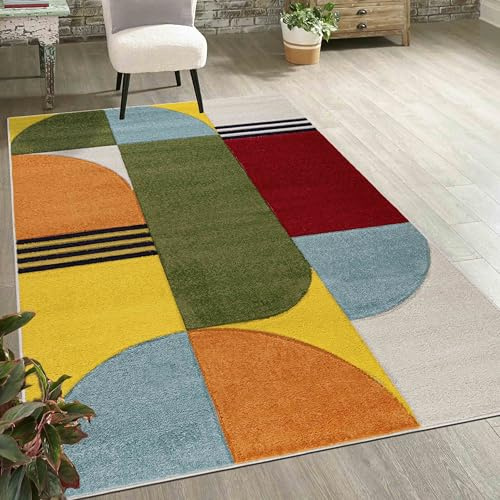 Tappeto geometrico moderno a pelo corto Mazovia - Tappeto morbido colorato per soggiorno, camera da letto, sala da pranzo - certificato OEKO-TEX - 140 x 200 cm
