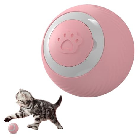 TSLBW Katzenspielzeug Elektrisch Katzenball mit 3 Modi 360 Grad Rollbal Interaktives Katzenspielzeug mit LED Licht USB Wiederaufladbarer Haustier Unterhaltungskugeln (Rosa)