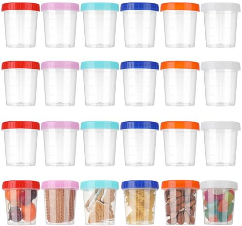 Saerryor 24 Pack Small Food Containers with Lids, 4oz/120ml, Multi-colored, Reusable, Leak-Proof, Dishwasher Safe