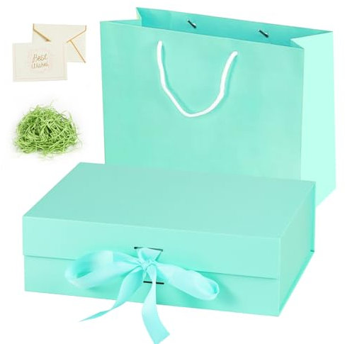 URHRHU Magnetische Geschenkschachtel 26 x 19 x 8 CM Faltbare Geschenkboxen Rechteckige Geschenkverpackung Geburtstag mit Grußkarten Magnetbox für Hochzeit Weihnachten Valentinstag (Grün)