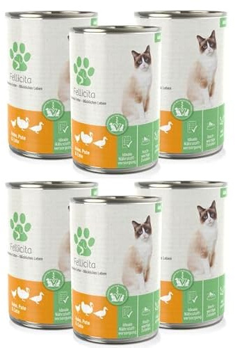 Fellicita Premium Nassfutter für Katzen, Huhn, Pute & Ente, 6 x 400g | 6er Pack, Multiprotein, Getreidefrei, Leckere Pastete, Alleinfuttermittel