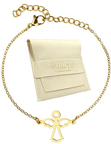 Zinello Design TILOVE guldängel rostfritt stål armband – symboliskt skydd – justerbar kedja 16 + 5 cm – elegant present med mikrofiberpåse och inspirerande meddelande 16 cm + 5 cm, 16 cm +5 cm,