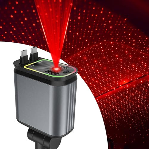 Chargeur de voiture rétractable 4 en 1 - Allume-cigare USB C 65 W - Câble de charge compatible - Chargeur rapide - Projection de ciel étoilé - Pour véhicules 12 V/24 V