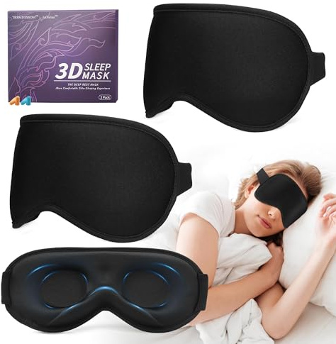 3D Schlafmaske Herren & Frauen Augenmaske Schlafmasken, Schlafbrille Damen & Herren Bequem Seitenschläfer Augenklappe-Augenbinde-Schlafen, Urlaub Flugzeug Meditations, Sleep-Mask Schwarz Black 2 Stück
