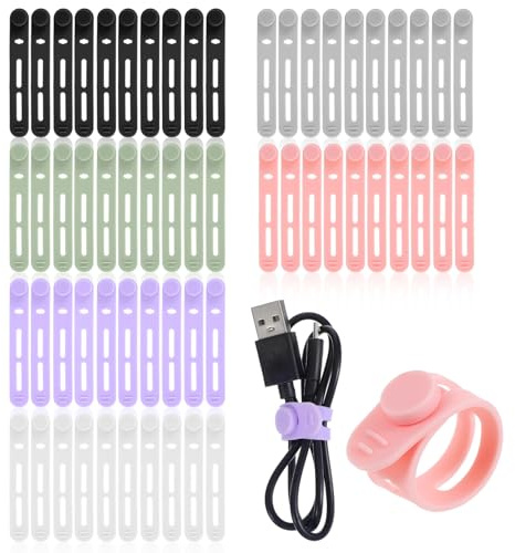 Guduling 60 Pack Silicone Cable Ties,Cord Ties for Electronics,Reusable Washable Wire Cords Management with Lock Buckle for Home,Office,8 mm Electrical Cord Keeper for Travel