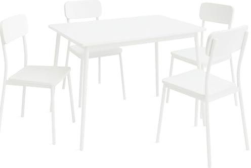DUPI Conjunto Mesa y 4 sillas New XOBE, Fabricado con Metal y MDF, Mesa Comedor, Conjunto Estilo Atemporal (Blanco) 110x70cm