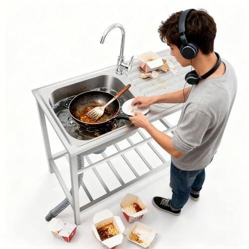 Bliajkswyr Lavandino da Esterno Giardino Lavello in Acciaio Inox con Rubinetto Lavello Portatile 75x40x75cm Utilità Lavatoio da Giardino Campeggio per Lavanderia Bar Garage Ristorante