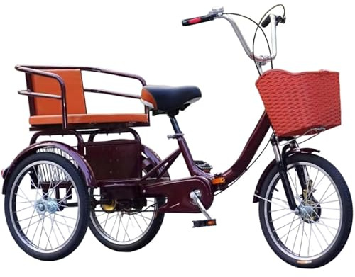 Fällbara trehjulingar med spänne i aluminiumlegering, tandem trehjuling med baksäte,äldre cruiser trehjuling, stötdämpande framgaffel, dubbel kedjedrift, dubbla bromsar, 3 hjul cykel