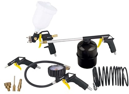 MICHELIN, Kit Accessori per Compressore 8 Pezzi (Include Tubo a Spirale 5m Completo di Attacchi Rapidi, Pistola di Gonfiaggio, Pistola di Soffiaggio, Aerografo a Gravità, Pistola di Lavaggio, 3 Ugelli