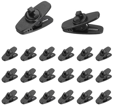 Nexarelle 20PCS Clips for Earphone Wire (30x12mm, for 1.8mm) - 360 Degree Rotate Cord Clamp Holder, Fixing Headphone MP3 Wire for Clothing/Shirt/Collar, Black