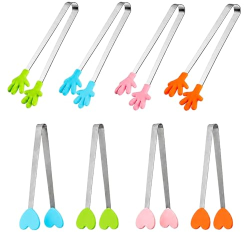 Zuckerzange Klein, 8 Stück Mini Servierzange Edelstahl, Zangen Candybar Kochen und Servieren für Kaffee Küche Hochzeit Bar Party Picknick (Mehrere Farben)