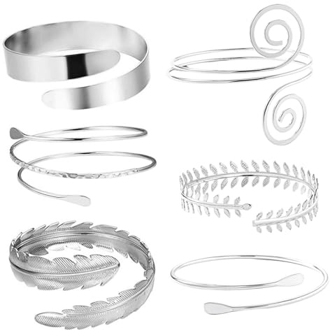 6-teilige Armmanschette, silberner Armmanschettenschmuck für Frauen, verstellbares Metallarmband-Set für Party, Show, Foto, Abschlussball und tägliches Tragen, Armbandoberteil