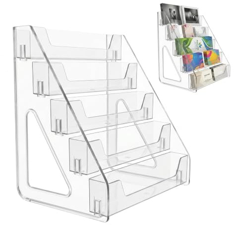MFSKJELF 5 Tier Acrylic Card Display Stand, Transparent Card Display Shelves, Versatile Display Shelves for Greeting Card Organiser Trading Card Photo Cards Holder Tiered Display Stand