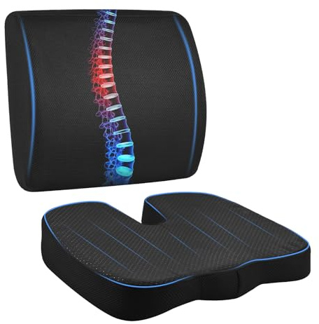 Domary Cojín de Espuma Viscoelástica para Asiento, Almohada Ortopédica de Apoyo Lumbar con Correa Ajustable para Aliviar el Dolor Ciática, Oficina, Coche, Viajes