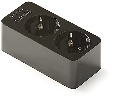FAMATEL – Regleta de 2 tomas | Sin Cable | Hasta 3680W | 16A | 250V | Protección Infantil | Orientación tomas a 45o | Evita consumos fantasma | Negro