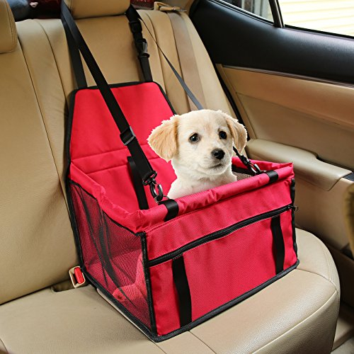 Pet Car Booster Seat Breathable Waterproof Pet Dog Car Supplies Travel Carrier Bag Seat Protector Cover with Safety Leash for Small Dogs Cats Puppy (Red)