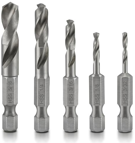 Neiko 11402A Stubby Drill Bit Set for Metal, 5 Piece | 1/4-Inch Quick Change Hex Shank | M2 HSS Steel