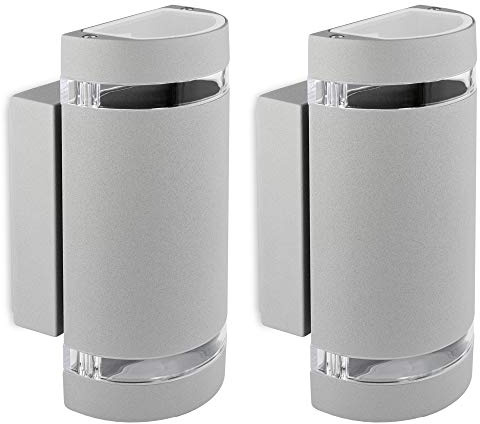 SSC-LUXon ZORA Außenwandleuchte 2er Set rund grau IP44 GU10 4W warmweiß | Runde Fassadenleuchten grau im 2er Set - Licht nach oben & unten für Terrasse, Eingang & Weg, inkl. GU10 LED warmweiß