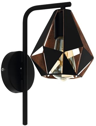 EGLO Wandlampe Carlton 4, 1 flammige Vintage Wandleuchte, Material: Stahl | Farbe: Schwarz, kupferfarben-antik, Fassung: E27