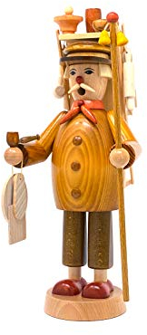Drechslerei Friedbert Uhlig, Räuchermännchen Nr. 036/g, Holzwarenhändler, gebeizt, 25 cm hoch, aus regionalem Holz gedrechselt, echte Handarbeit aus dem Erzgebirge, Weihnachten, Holzkunst, Echtholz