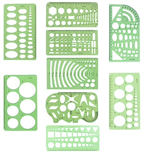 Touch Futu Messschablonen aus Kunststoff, Kreisschablone, geometrische Zeichnungsschablonen, Schmuckdesign, Schalungslineale, klare grüne Sets für Büro und Schule.
