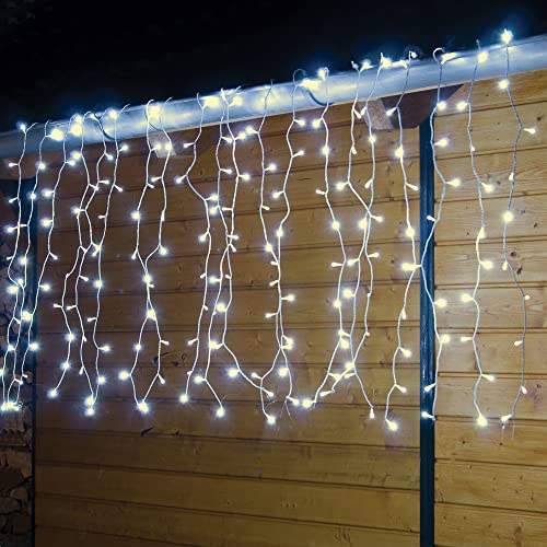 hellum LED-System Profi Lichterkette Außen verlängerbar Lichter-Vorhang warm-weiß 320 LED, ohne Netzkabel, beleuchtet 150x200cm Strangabstand 10 cm 16 Stränge weißes Kabel, <59lm 555424