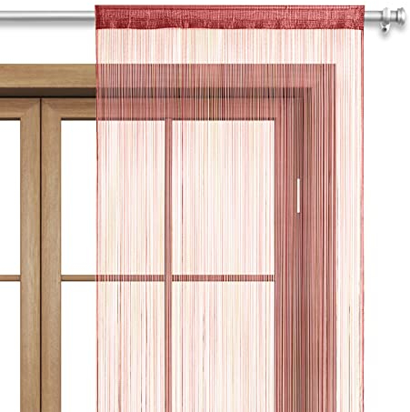 wometo Fadenvorhang Türvorhang Fäden 90x245 cm dunkelrot rot - Stangendurchzug oekoTex kürzbar waschbar Uni einfarbig in vielen bunten Farben