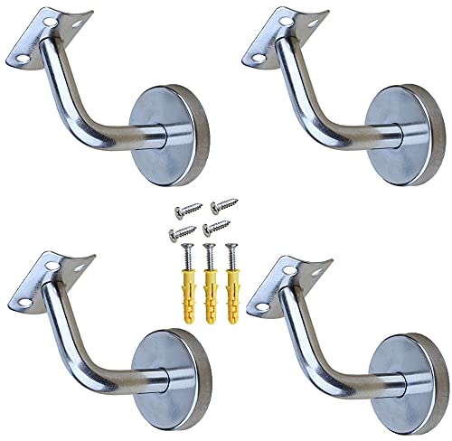 4Pcs Acciaio Inossidabile Staffa Corrimano, Supporto Corrimano, Scale Supporto A Parete, Corrimano A Parete, con Viti di Fissaggio, per Barra di Supporto Corridoio Corrimano da Parete(Argento/Nero)