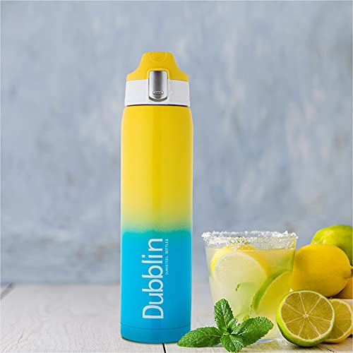 Dubblin Shade Bouteille d'eau isotherme à double paroi en acier inoxydable sans BPA avec fond antidérapant et couvercle anti-fuite, garde au chaud 6 heures, au froid 12 heures (jaune, 475 ml)