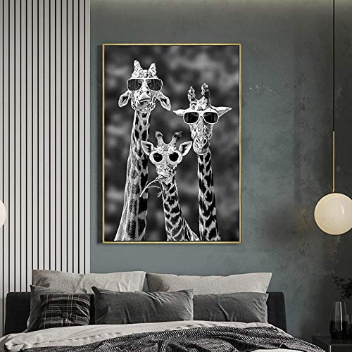 XIANGPEIFBH Tier Wandkunst Leinwand Wandbild Giraffe Tragen Sonnenbrille Foto Poster Moderne Wohnzimmer Zimmer Dekoration 20x35cm Innenrahmen