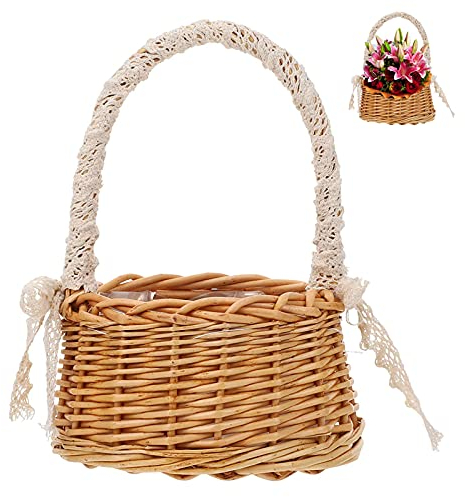 Blumenkorb aus Weide und Rattan, für Kinder, Blumenkorb, Hochzeit, handgefertigt, Rattankorb, geflochten, für Dekoration, Tisch, Hochzeit, Dekoration, Landhausstil