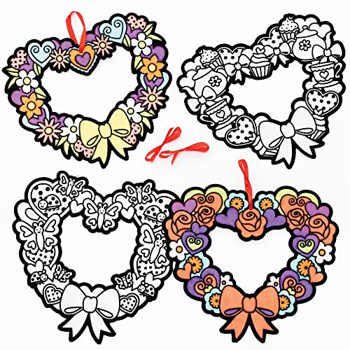 Baker Ross Samt Kunst Kranz Bastelset - 10er Pack, Valentinskranz für Kinder zum Ausmalen (FC465)
