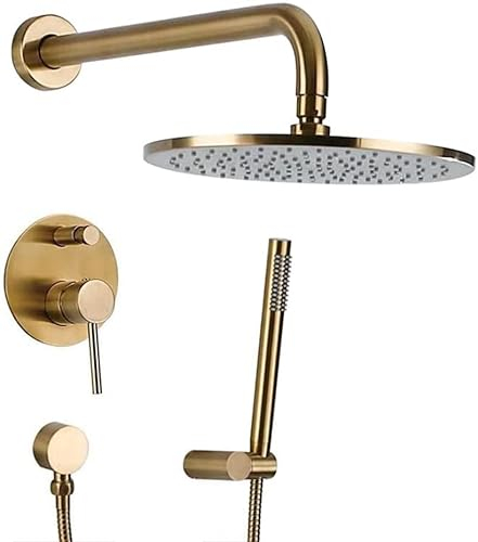 Duschsystem Unterputz Set Doppelfunktion Kupfer Mischbatterie Dusche mit Regendusche Armatur Duscharmatur Dusche-Gold_8 Zoll