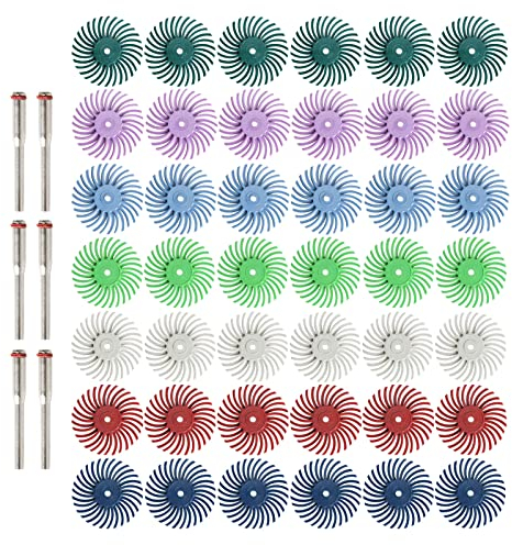 Lot de 50 disques radiaux à poils de 2,5 cm avec tige de 3 mm pour outils de rotation Dremel, meule pour bijoux, bois, métal, polissage, roue à poils grain