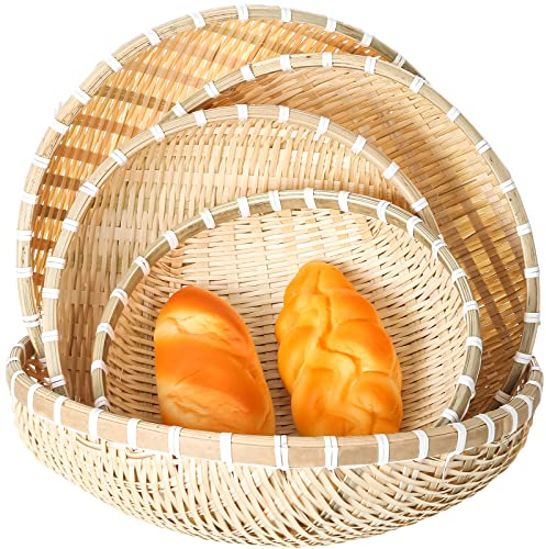 Geelin 5 Pcs Woven Bamboo Bread Basket 5 Size Wall Hanging U Shape Handmade Basket Round Wall Basket Decor for Food Vegetable Serving Kitchen Storage, 9.8 Inch, 11 Inch, 11.8 Inch, 13 Inch,14 Inch