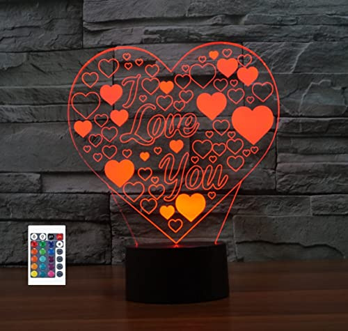 SUPERRUIDALONG 3D Love Herz Valentinstag Fernbedienung 16 Farben Nachtlichter Illusion Acryl LED Geburtstagsgeschenke