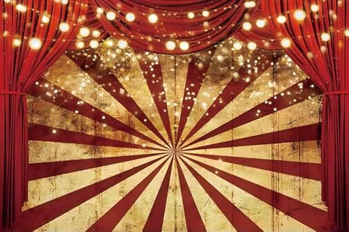 Renaiss 3x2m Cirque Spectacle Toile de Fond Carnaval Rayures Rouges Rideau Paillettes Lumières Photographie Fond Bébé Douche Fête d'anniversaire Décor Enfants Portrait Photo Props Vinyle